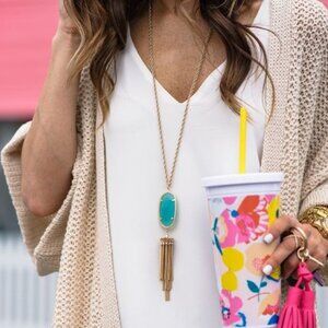 Kendra Scott Rayne Necklace Bronze Veined Turquoise Yellow Gold